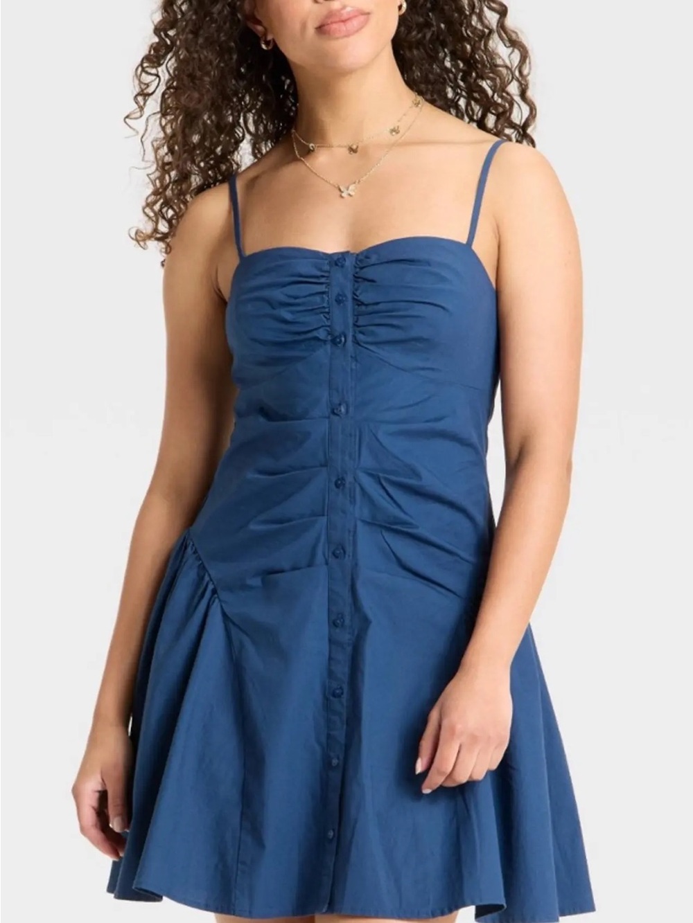 Target Blue Ruched Button-Front Mini Dress